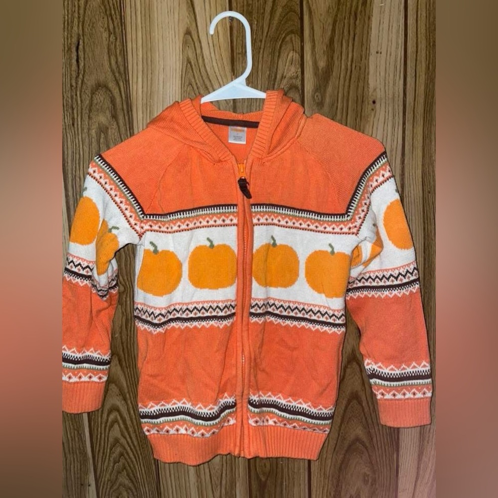 Kids Gymboree Fall Orange Pumpkin Patterned Zip Up Hoodie Size 7